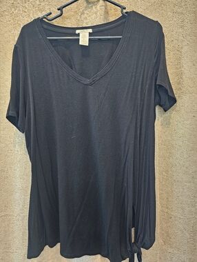 Matty M Black V-Neck Short Sleeve Top with Side Tie